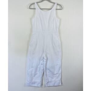 Copper Key Jumpsuit Medium White Cropped Eyelet Lace Hem Sleeveless 100% Cotton